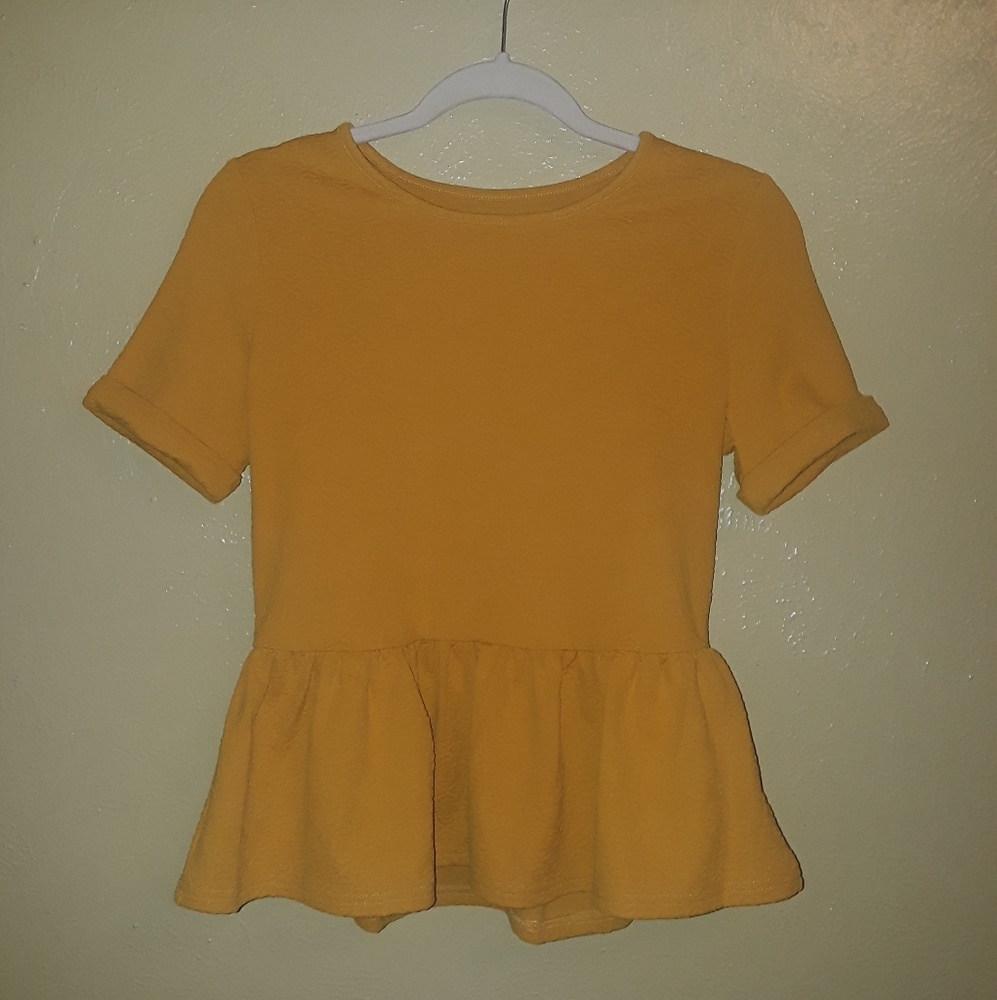 Mustard heart imprinted peplum top